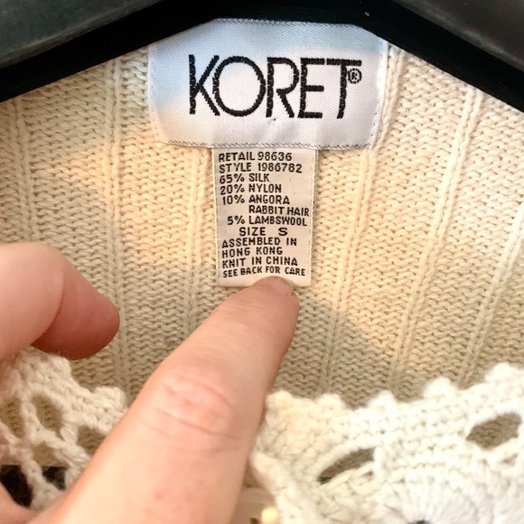 Koret Silk/Angora/Lambswool Cream Button Up Sweater with Crochet Det… - Picture 13 of 16